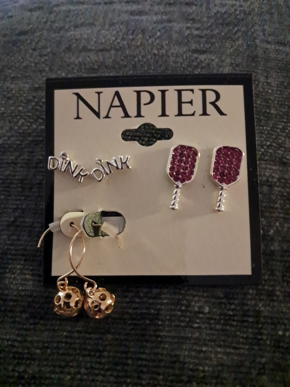 Napier Wine Glass & Script Stud Earring Set - Silver & Pink